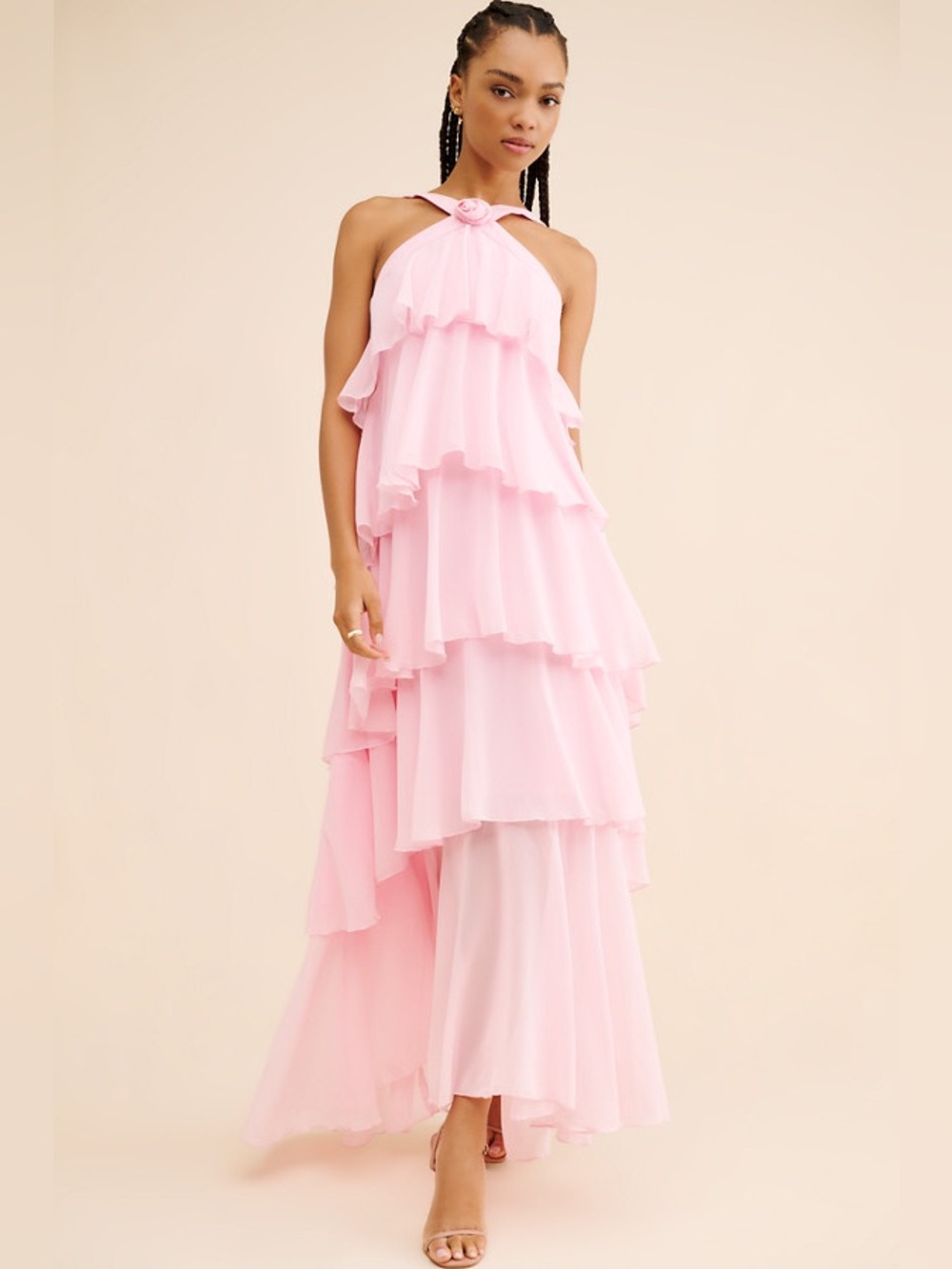 Vero Moda Felicia Ruffle Maxi Dress - Pink